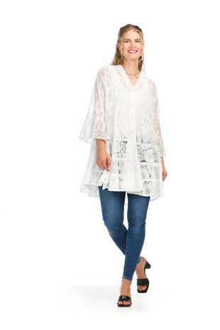 PT-16056 - LACE BUTTON FRONT TUNIC - Colors: AS SHOWN - Available Sizes:XS-XXL - Catalog Page:64 